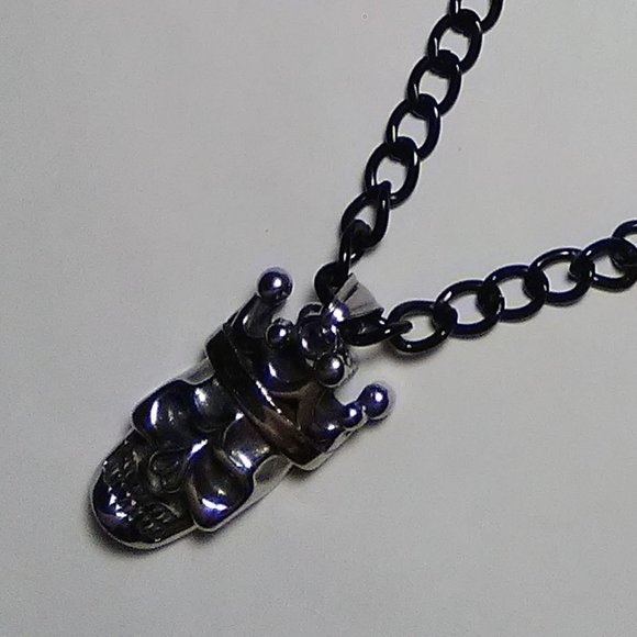 Gothic Silver-Plated Skull with Black Chain Choker/Necklace - Picture 1 of 10